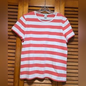 Orvis Short Sleeve Crew Neck Coral & White Striped Women's T-Shirt Size L